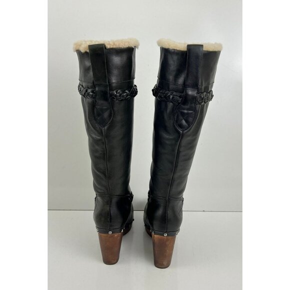 Ugg Savanna Clog Boots Women's Black Leather Knee High Size 6  Sheepskin Lined - Picture 3 of 16